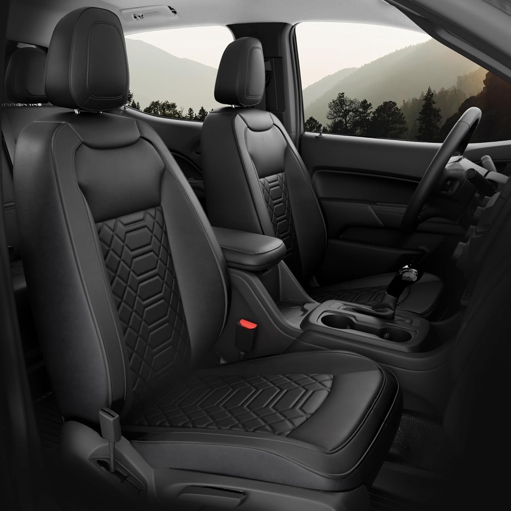 FREESOO Custom 1:1 for Chevy Colorado Seat Covers, Fit for 2014-2022 Colorado Crew Cab Z71 LT ZR2 Work Truck, Faux Leather Seat Covers Full Set - Rear Row W/40/60 Split Seat (Black) 5 seat