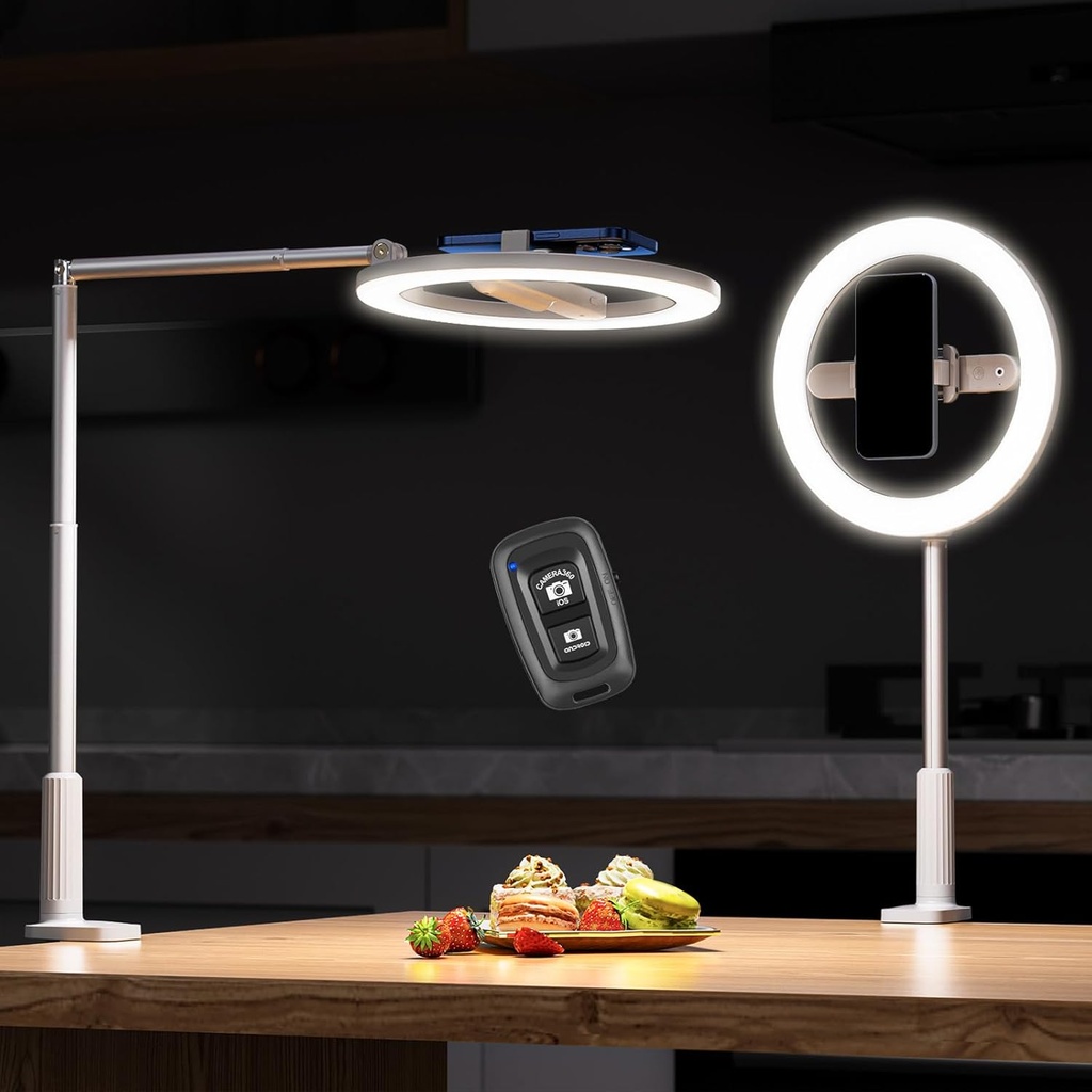 Ring Light with Overhead Phone Mount, 10" Selfie Light with Stand and Phone Holder for Video Recording, Desk Overhead Tripod for Content Creators, TikTok, YouTube, Zoom Meeting, Live Streaming
