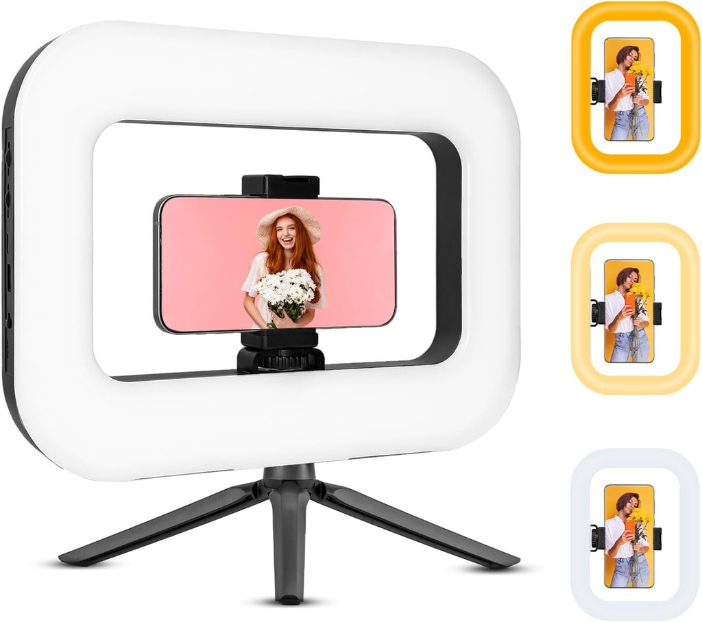 Smartphone Ring Selfie Light Kit Handheld LED Mobile Video Stabilizer Fill Lighting Rig Lights Built-in 8000mAh Battery Rechargeable for Phone Camera, YouTube, TIK tok Video Recording, Make up