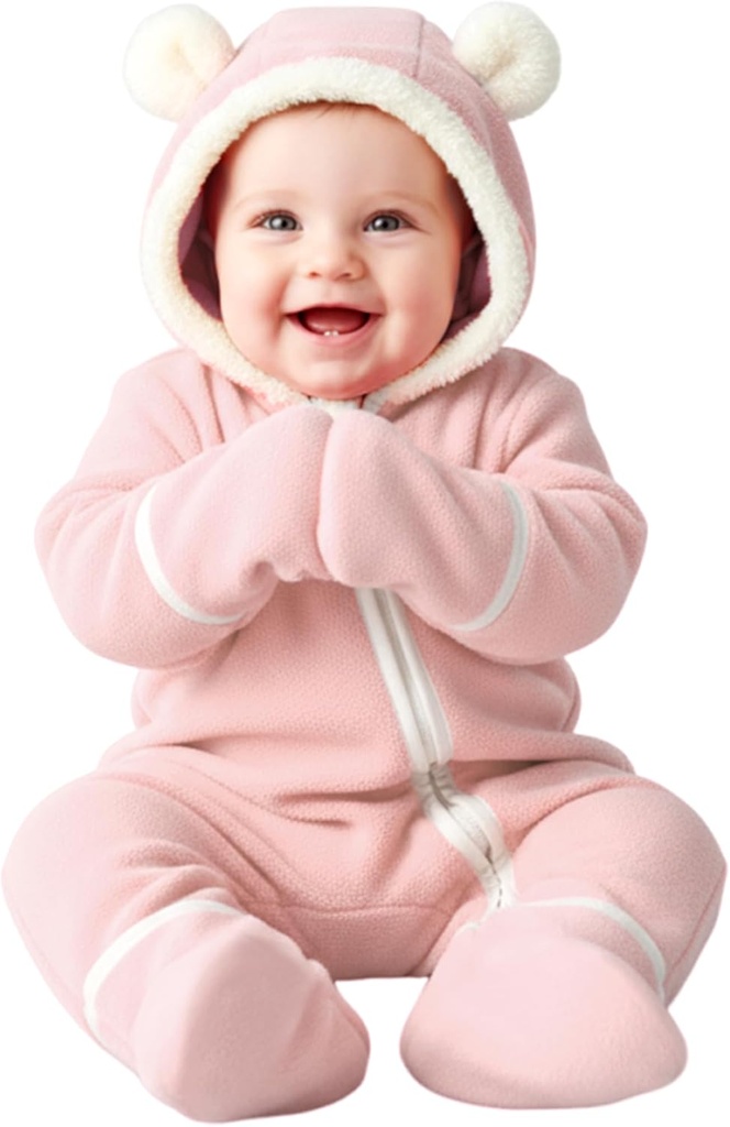 PATPAT Fleece Hooded Footed Clothes, Soft Warm Footie Covers, Car Seat Friendly, Easy Zip,Cute Romper Newborn Infant Jumpsuit