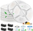 12 Pack Cat Water Fountain Filter, 8 Pcs Cat Fountain Filters Replacement Dia is 5" & 4 Pcs Pre-Filter Sponges for 81oz / 2.4L Round Automatic Pet Water Fountain Dog Dispenser, 3-Filtration System