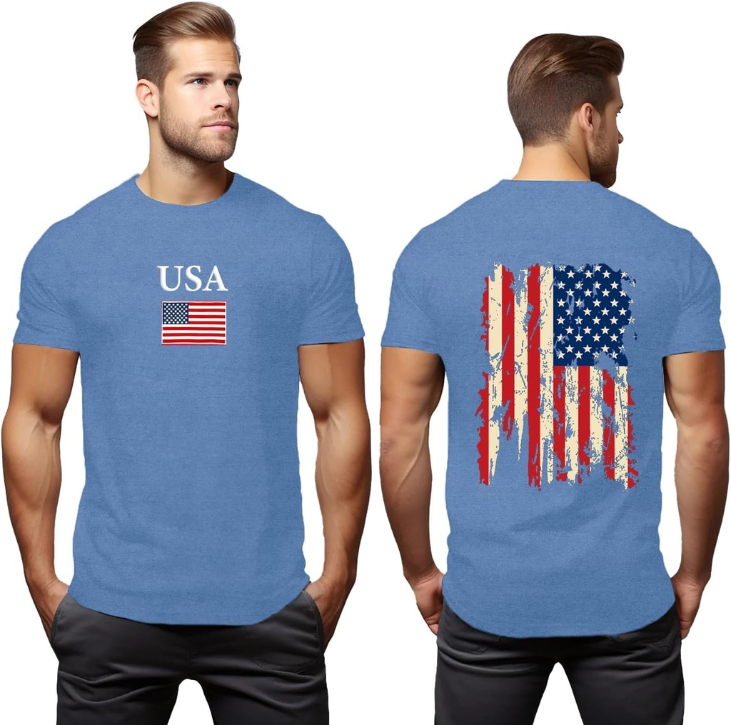Mens American Flag Shirt 4th of July T-Shirt USA Flag 1776 Patriotic Tee Memorial Day Tops