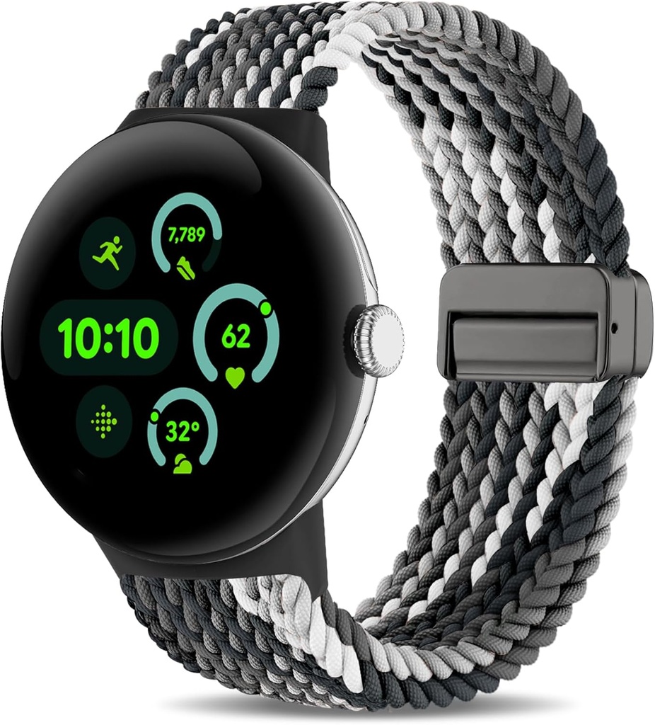 Magnetic Braided Nylon Compatible with Google Pixel Watch 3 41mm Band/Google Pixel 2/Google Pixel Watch Band for Women Men, Adjustable Elastic Stretchy Sport Straps Wristbands