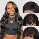 13x4 Body Wave Lace Front Wigs Skinlike HD Lace 0.10mm Ultra-Thin Invisible 13x4 Full Frontal Lace 200% Density Human Hair Wig Pre-plucked Bleached Knots Natural Hairline 15A Natural Black