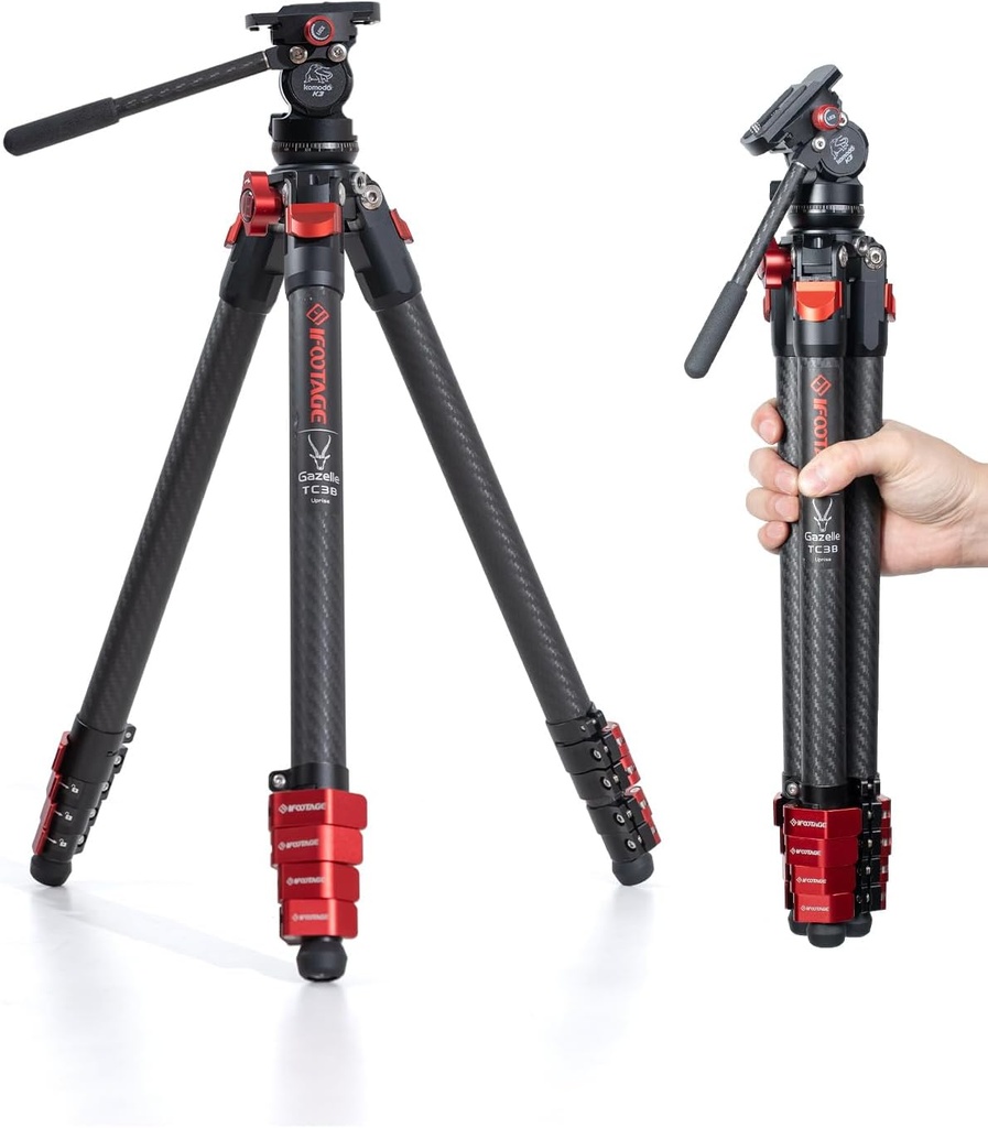 IFOOTAGE TC3B Tripod with Head K3, Professional Travel Tripod Kit for Camera, Carbon Fiber Video Tripod with Head for Canon Nikon Sony DSLR/Cameras, Ultra-Portable and Stable