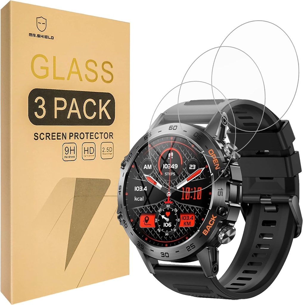 Mr.Shield Screen Protector compatible with ESFOE K52 / SUNKTA K52 / Linwear K52 / ATEVENSE K52 / EIGIIS K52 1.39 Inches Military Smart Watch [Tempered Glass] [3-PACK] [Japan Glass with 9H Hardness]