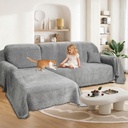 1OO% Waterproof Sectional Couch Covers for Dogs Chenille L Shape Sofa Cover Blanket Set 2 Pieces Sectional Slipcover with Tassel Soft Washable Pet Furniture Protector (XX-Large, Air Grey)