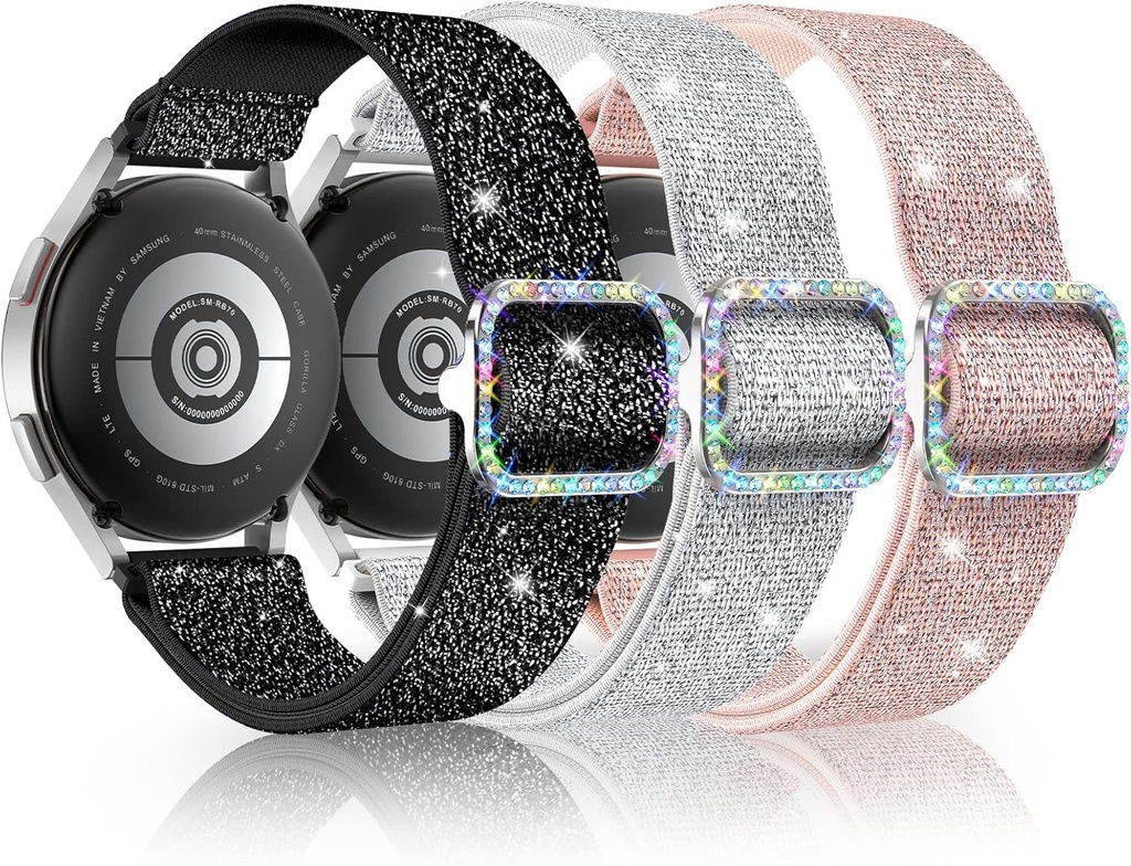 LETOID for Samsung Galaxy Watch Bands for Women, Bling Stretchy Nylon Strap Designed for Samsung Galaxy Watch 8/7/6/5/4/FE, Active 2 – Soft, Breathable, Adjustable, Glitter Elastic Wristband