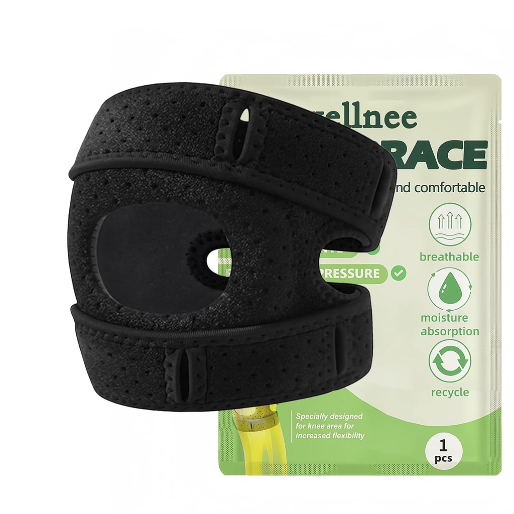 Knee Brace for Women Men Adjustable Support with Cushioned Silicone Pad Anatomical Cut Design for Men Women Athletic Training Patellar Tendon Support (Black)
