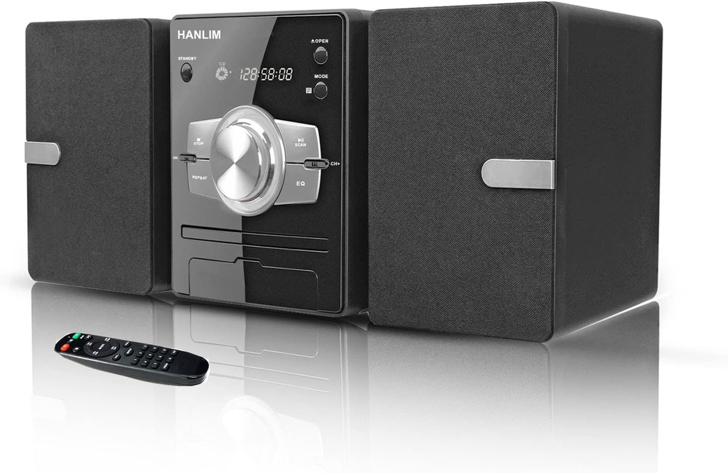 Home Stereo System with CD Player, FM Radio, Bluetooth, AUX in, USB in, Earphone Jack, Remote Control Included, 30W HiFi Shelf Stereo System
