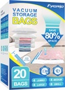 20 Pack Vacuum Storage Bags with Hand Pump, 4 Jumbo + 4 Large + 4 Medium + 8 Small Plastic Packaging Bags, 80% Space Saver Vacuum Seal Bags for Clothing, Travel Lugggage, Blankets, Comforters