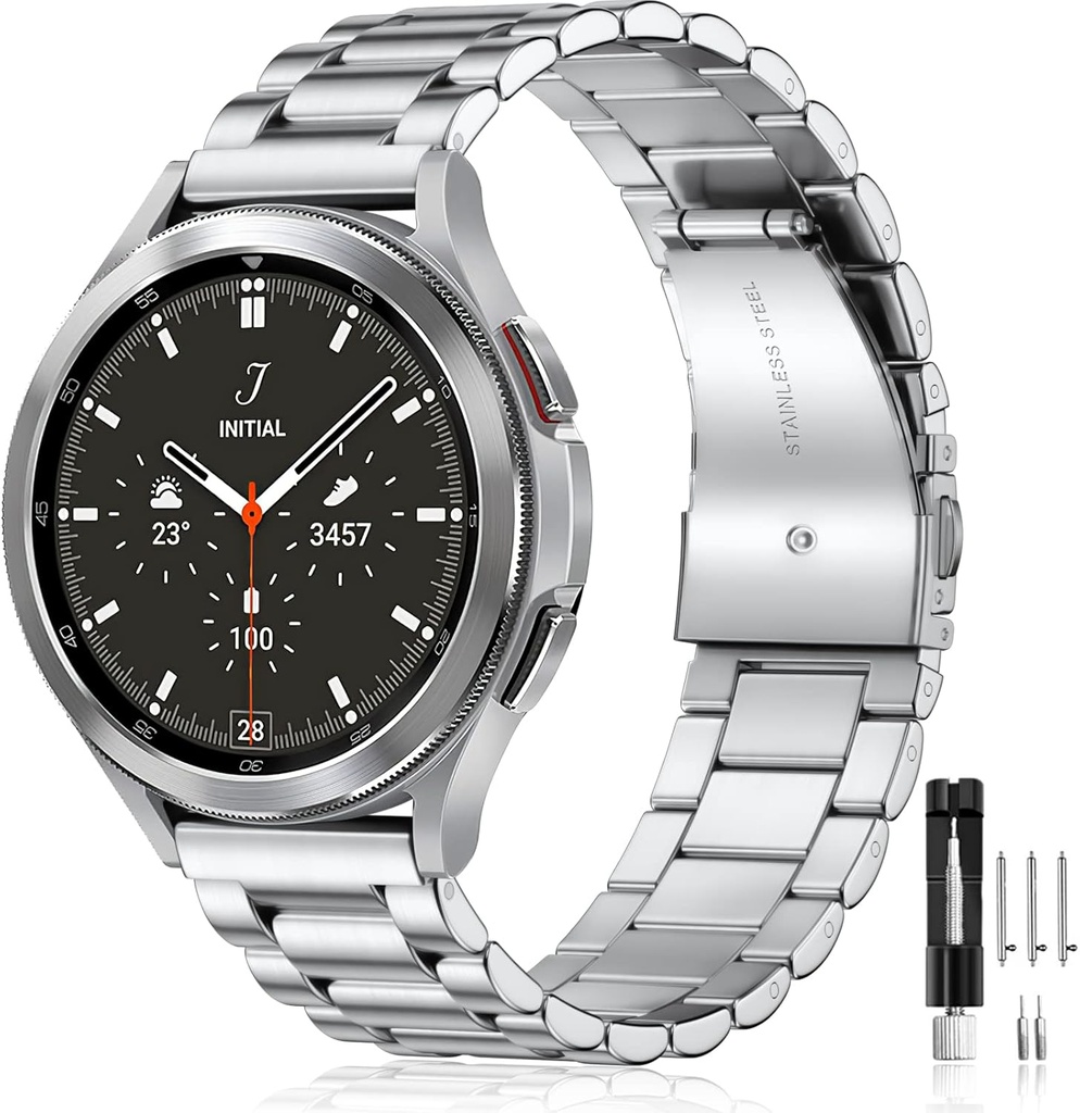 Lerobo Stainless Steel Band Compatible with Samsung Galaxy Watch 8 7 6 5 4 FE 40mm 44mm 45mm/Galaxy Watch 8 Classic 6 4 Classic 43mm 47mm 42mm 46mm, 20mm Metal Replacement Band for Men Women
