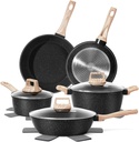 12 Pcs Pots and Pans Set Non stick, Cookware Sets Black Granite Induction Cookware, Non-toxic Healthy Nonstick Kitchen Cooking Set with Frying Pans Set, Saucepans (PFAS/PFOA/PFOS Free)