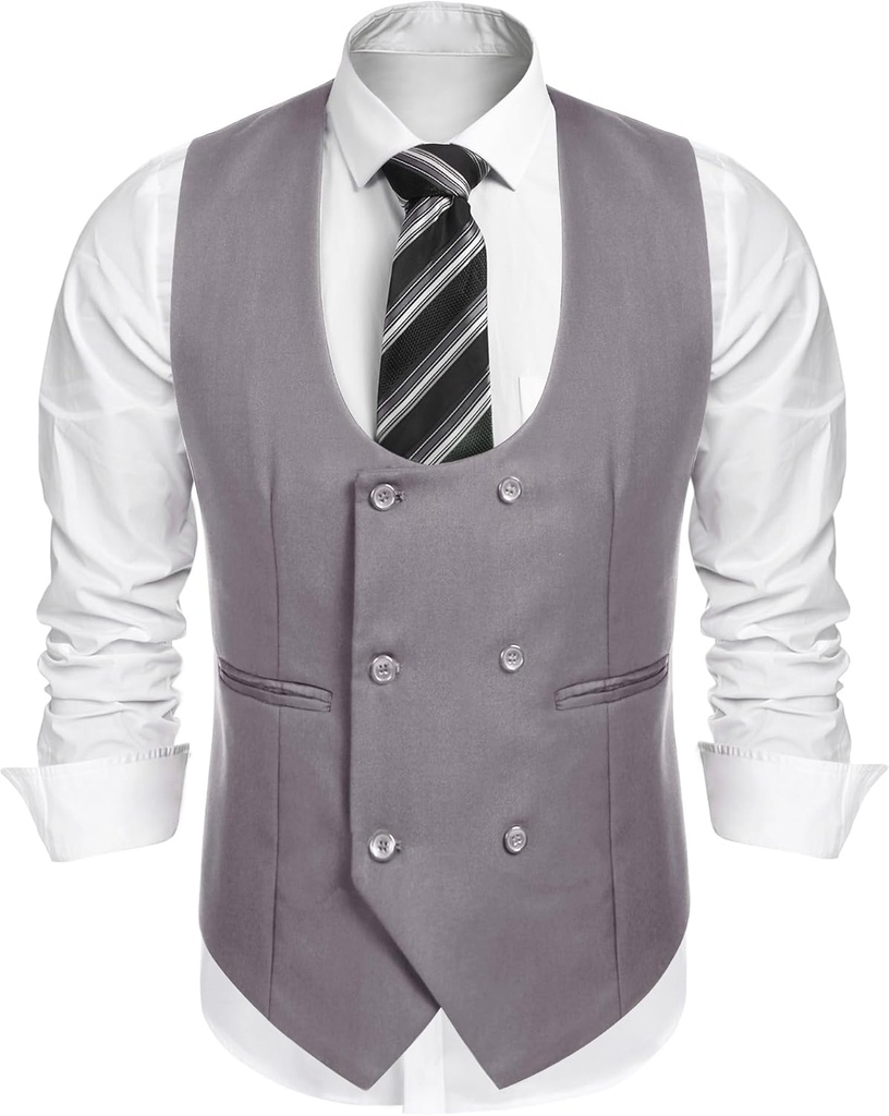COOFANDY Men's Suit Vest Slim Fit Double Breasted Dress Vest Casual Business Formal Waistcoat