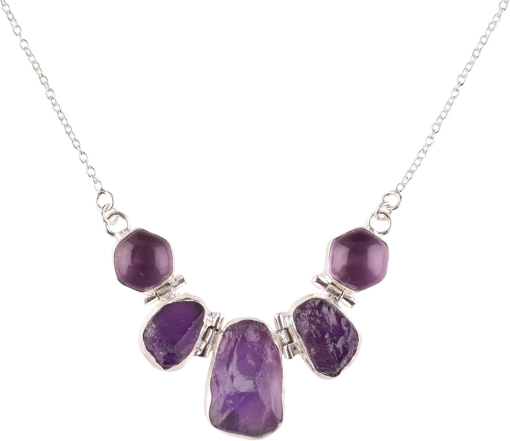 Natural Real Raw Amethyst and Mystic Topaz, Crystals Bezel Pendant Necklace, Birthstone, Healing Gemstone, Birthday, Mothers Day Jewelry, Occasion Wear, Gift for Her