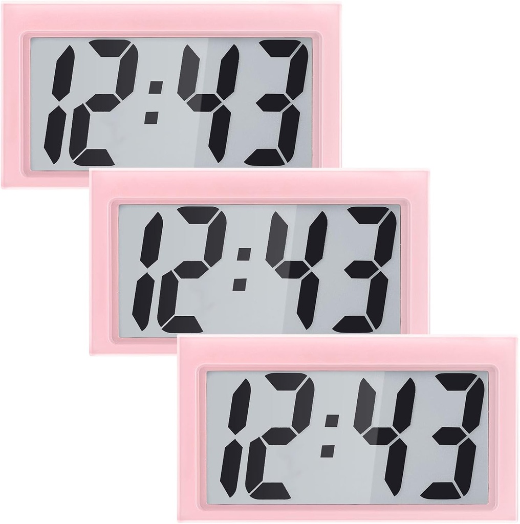 Frienda 3 Pieces Mini Digital Clock Small Digital Clock Stick on Battery Operated Self Adhesive Bracket for Car Dashboard Fridge (Pink)