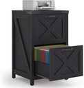 2 Drawer Small File Cabinet, Farmhouse Vertical Filing Cabinet Fits Letter and A4 Size, Under Desk Wooden File Cabinets for Home Office, Printer Stand, Black