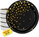 100 PCS Disposable Paper Plates for Party Supplies, Black and Gold Dessert/Cake Plates, Heavy Duty Gold Plate for Party, Birthday, Graduation, Wedding, Engagement, Baby Shower, All Anniversary (7IN)