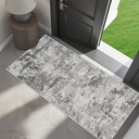 2x4 Rug Washable Entryway: Non Slip Abstract Runner for Kitchen Bathroom - Modern Minimalist Low Pile Stain Resistant Thin Indoor Floor Mat - 2x4 Black Grey