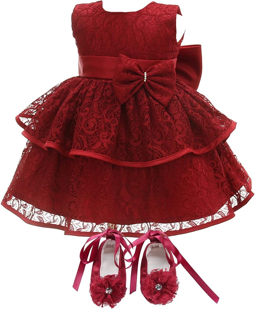 Bow Dream Baby Flower Girl Dresses Lace Bowknot Wedding Pageant Formal Tutu Gown