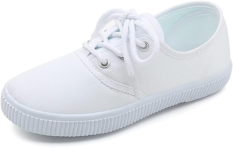Kids White Canvas Shoes Toddler Classic Slip-on Uniform Sneaker for Girls Boys Casual Tennis Running Shoes