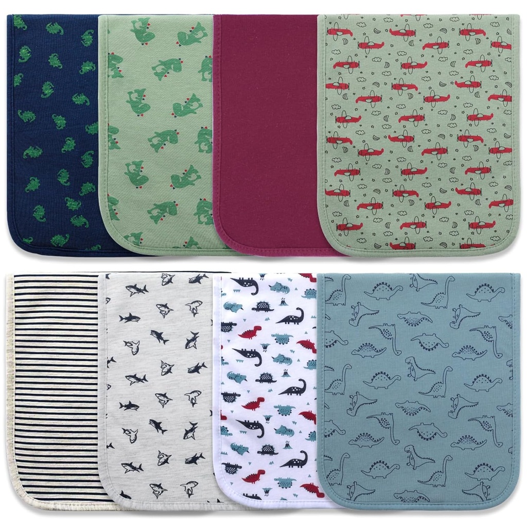 Hakochia Burp Cloths for Baby Boy & Girl Organic Cotton Large Unisex Burp Clothes Extra Absorbent Soft Neutral Burping Rags Spit Up Cloth Sets for Newborns 8 Pack (D)