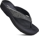 AEROTHOTIC Comfy Flip Flops for Women with Arch Support Orthotic Footbed Stylish Faux Leather Padded Straps with Soft Toe Post & Non-Slip Sole Slip On Casual Indoor and Outdoor Ladies Sandals
