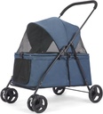 20% Larger Capacity Dog Stroller, Wedyvko Pet Strolling for Medium Dogs w/Dog Poop Bags & Dispenser, Storage Pouch, Zipperless, Entry in/Out Easy, Cat Stroller Universal (Navy Bule)