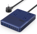 12-in-1 Charging Station USB C Power Strip with 5ft Cord,200W GaN IV USB C Charger Block,4 AC Outlets,4 USB-A,4 USB-C for MacBook,iPhone 16/15/14,Fast Charging Desktop Charger for Office (A-Blue)