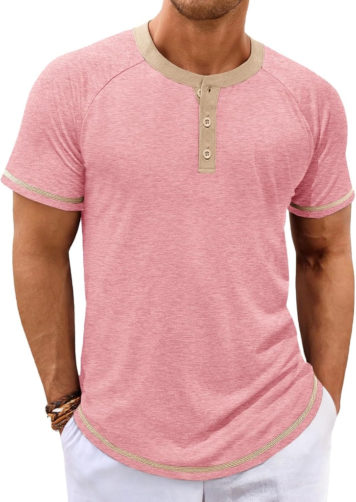 Makkrom Mens Henley Shirts Short Sleeve Casual Summer Basic T Shirts Button Vintage Lightweight Tee Tops