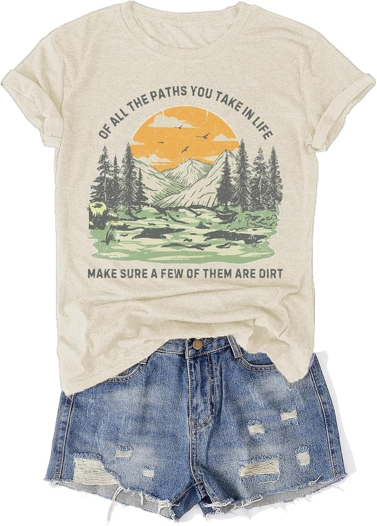 Hiking Shirt for Women Sun Mountain Nature Tee Funny Camping Adventure Graphic T Shirt Outdoor Hike Travel Lovers Top