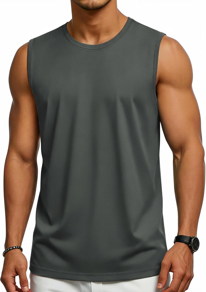 Cotrasen Men's Tank Top UPF 50+ Cotton Sleeveless Shirt Lightweight Casual Gym Workout Shirts Cooling Muscle Tee Shirt