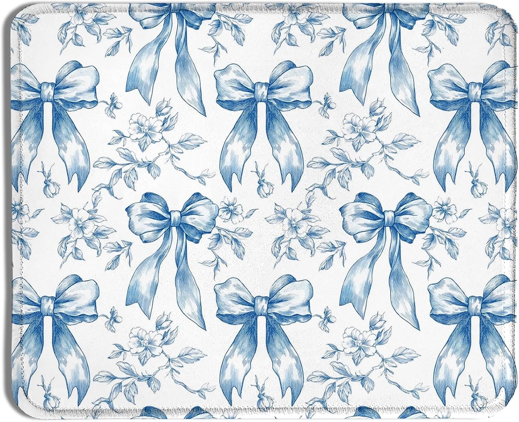 Coquette Navy Blue Bow Floral Mouse Pad 9.5x7.9 Inch, Preppy Girly Blue Bow Flower Aesthetic Mouse Pads for Wireless Mouse Computers Laptop Desk Accessories, Preppy Girly Office Supplies