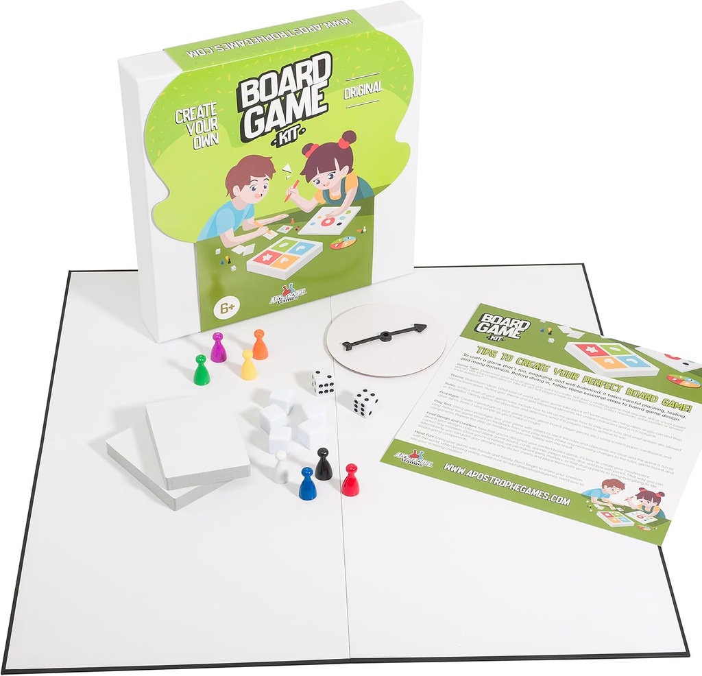 Create Your Own Board Game Set – DIY Kit with Blank Game Board, Game Pieces, Blank Cards, Dice, Spinner – Build Your Own Game Kit