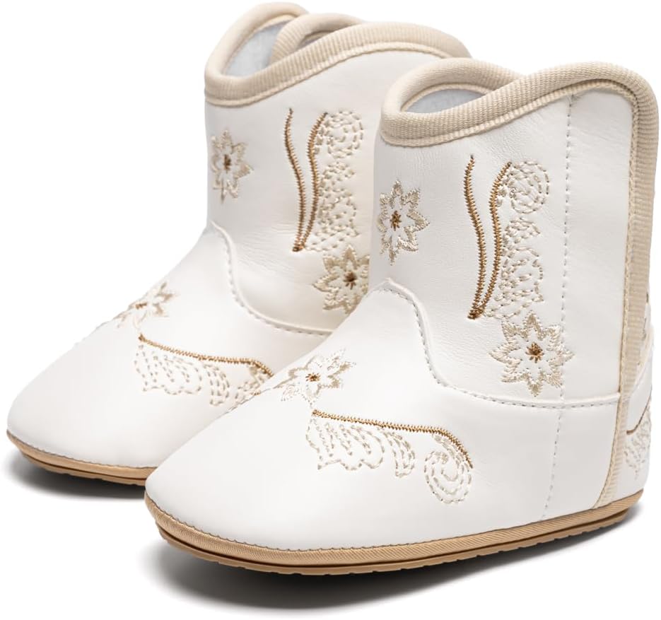 HsdsBebe Baby Boys Girls Western Cowboy Boots Infant Moccasins High Top Booties Toddler Soft Sole Non-Slip First Walker Crib Shoes