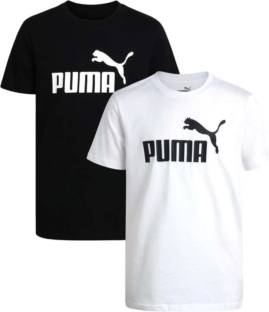 PUMA Boys T-Shirt - 2 Pack Casual Crewneck Short Sleeve Running and Gym Graphic Tee Shirts for Boys with Logo Print (S-XL)