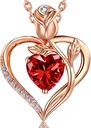 1.2CT Rose Heart Necklace Option of Moissanite or Lab-Grown Sapphire Ruby Emerald&More Necklace for Women Birthstone Girlfriend Necklace S925 Sterling Silver 18K White/Rose Gold Plated D Color VVS1 Gift for Wife Mother Daughter for Birthday Anniversary Valentine's Day Engraved 'I LOVE YOU'