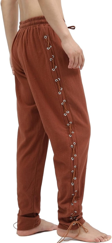 Mens Medieval Lace up Tapered Pirate Pants Renaissance Viking Navigator Trousers Halloween Pirate Cosplay Costume