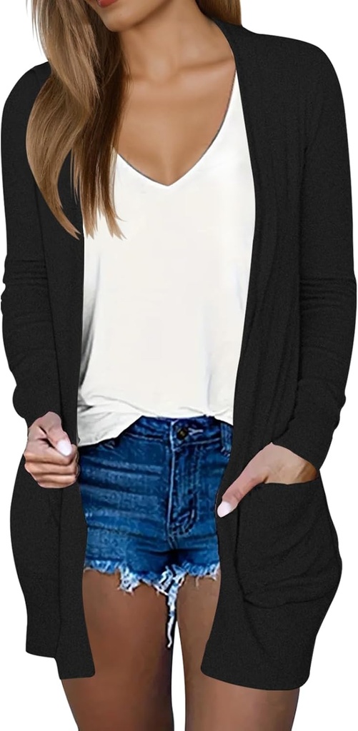 DB MOON Womens Long Cardigan 2026 Fall Lightweight Long Sleeve Open Front Sweater with Pockets