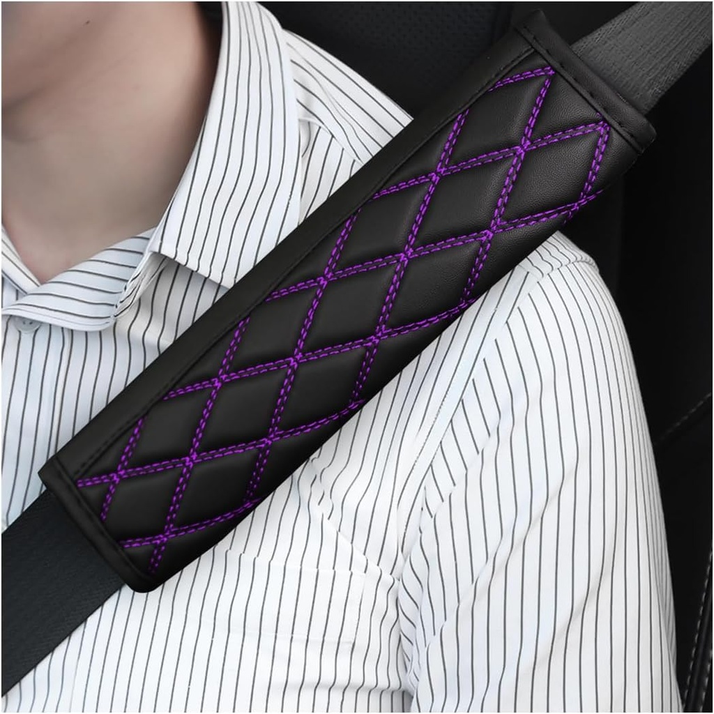 Car Seat Belt Pads, 2PCS Leather Seatbelt Covers Protect Your Neck and Shoulder & More Comfortable Driving, Harness Pad for All Car and Backpack Strap, Car Interior Accessories (Black/Purple)