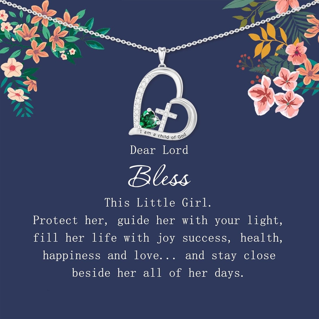First Communion Baptism Confirmation Gifts-Cross Birthstone Necklace for Girls Goddaughter Godchild Daughter Granddaughter Niece