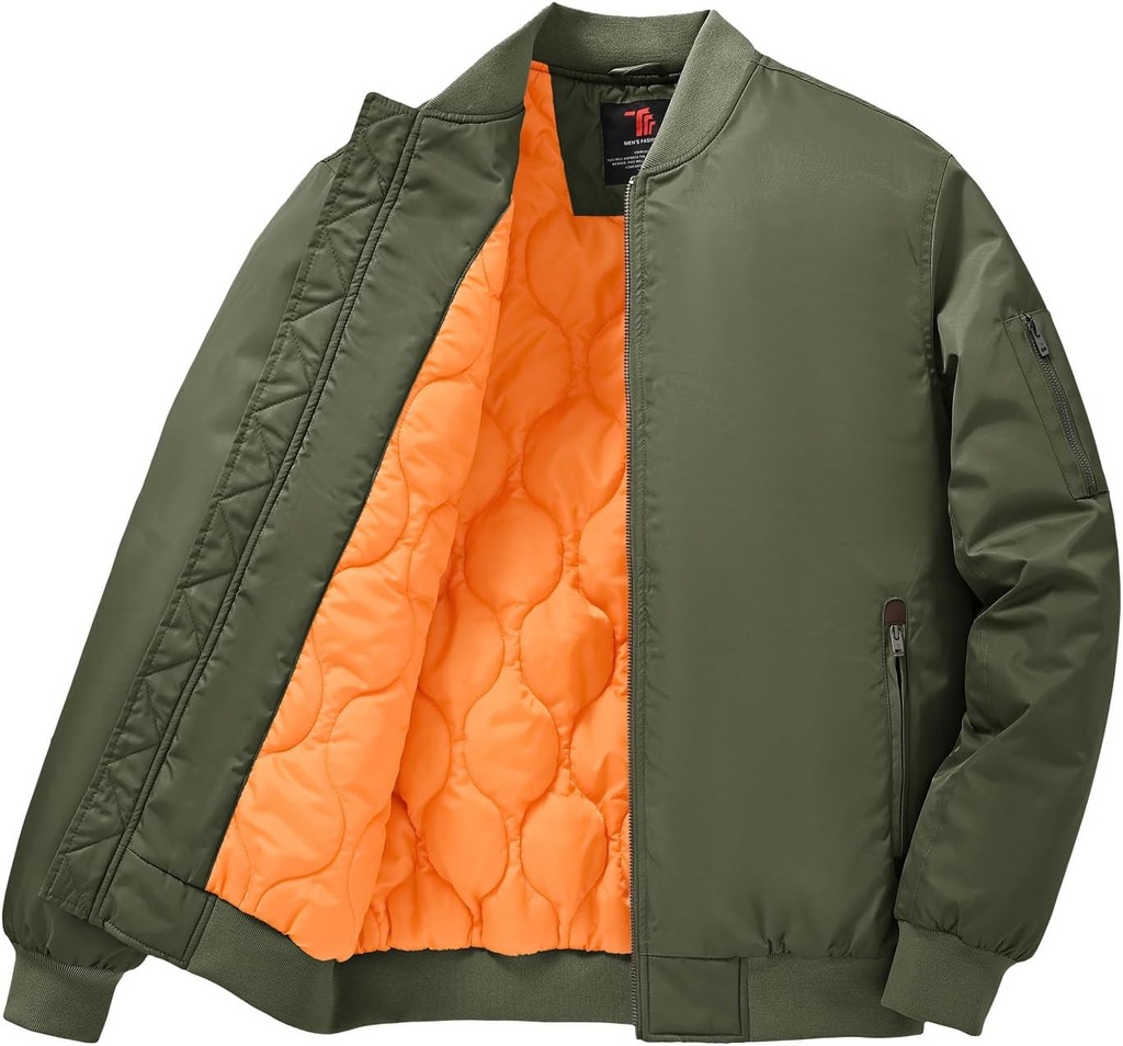 Gopune Men's Bomber Jacket Casual Fall Winter Warm Jacket Full Zip Padded Coats Outwear