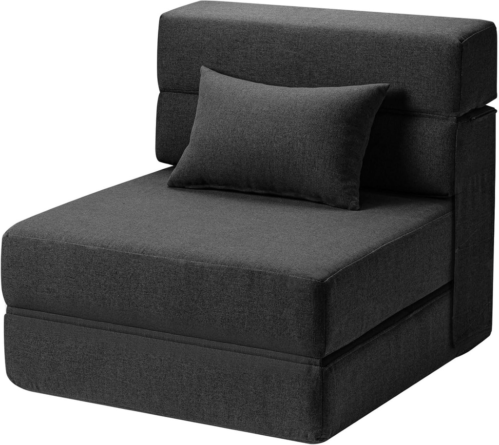 Folding Sofa Bed with Pillow- Convertible Chair Floor Couch & Sleeping Mattress, Foldable Memory Foam Sleeper for Living Room/Dorm/Guest Room/Home Office/Apartment/Loft, Single26, Dark Gray