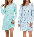 2 Pack Long Sleeve Nightgowns for Women Soft Cotton Night Gowns Sleepwear V Neck Nightshirts