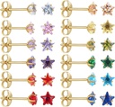12 Pairs Surgical Stainless Steel Stud Earring Round Heart Star Square Cubic Zirconia Birthstone Stud Earrings Set for Women