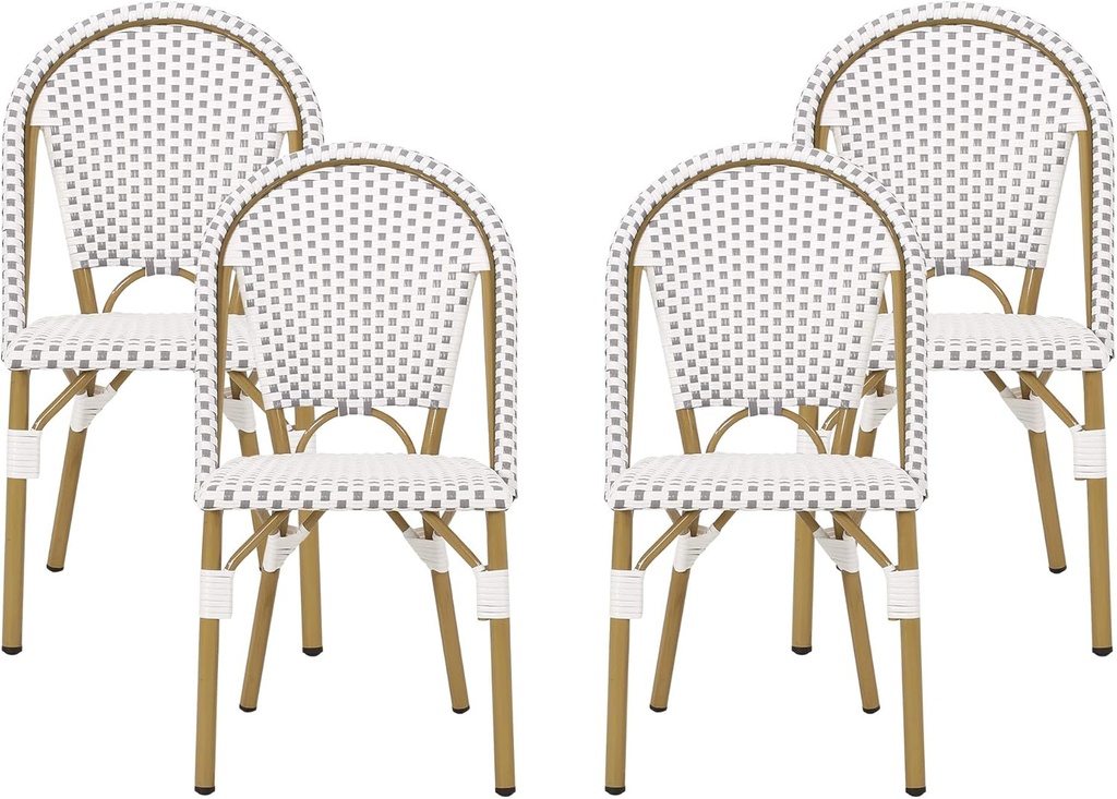 Christopher Knight Home Philomena Outdoor French Bistro Chair (Set of 4), Gray + White + Bamboo Print Finish
