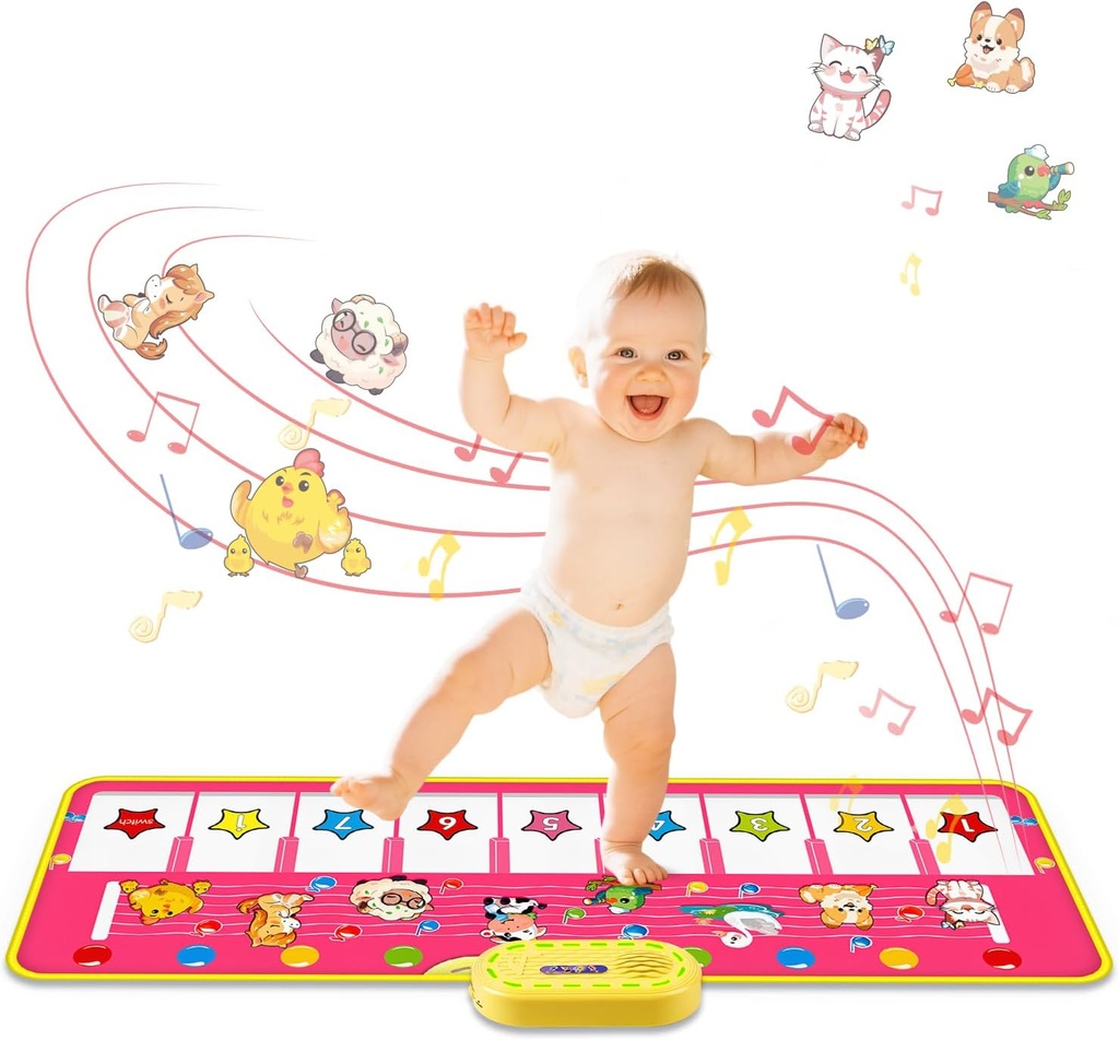 Floor Piano Mat for Toddlers, M SANMERSEN Kids Sensory Educational Dancing Keyboard Musical Mat, Animal Touch Play mat, Toddler Toys for 1 2 3 Year Old Girl Gifts