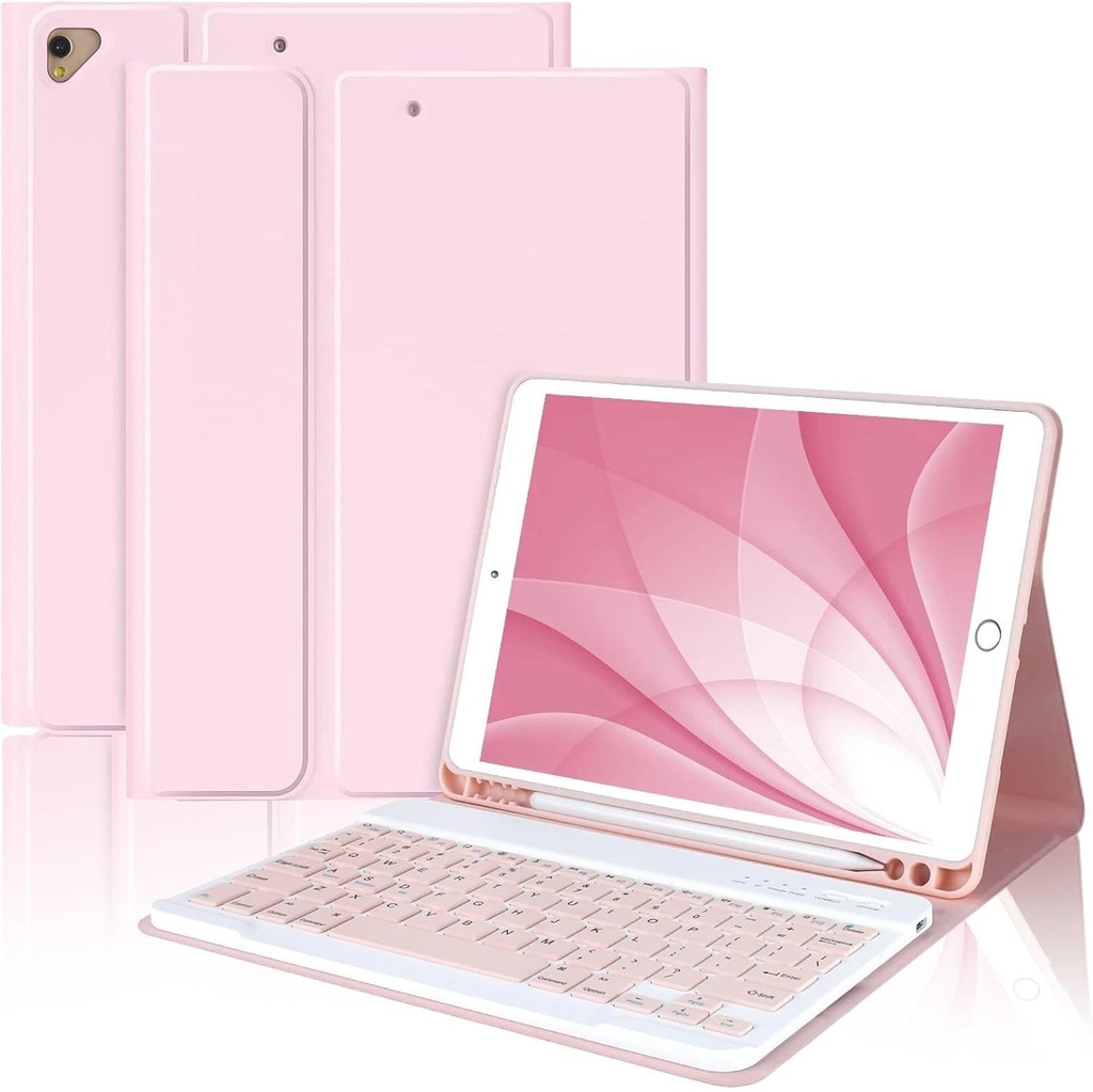 MMK for iPad 9th Generation Case with Keyboard, for iPad 8th 7th Generation Case with Keyboard (Wireless Detachable & Pencil Holder), iPad 10.2"/iPad Air 10.5"(3rd Gen)/iPad Pro 10.5" (Pink)