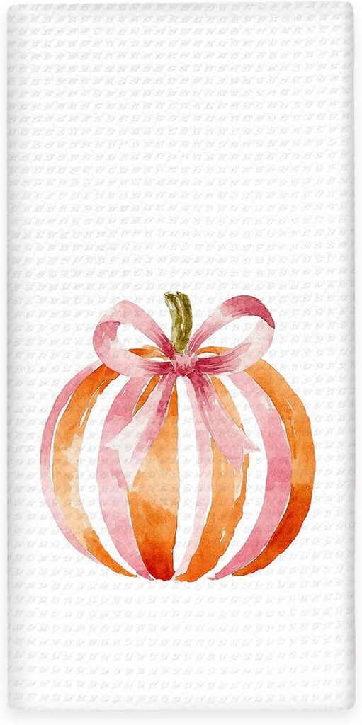 Fall Kitchen Towels, Orange Pumpkin Decor DishTowels Dishcloths for Kitchen, Fall Halloween Decor, Pink Coquette Bow Autumn Halloween Pumpkin Hand Towels for Bathroom Decorations 16x24 Inch