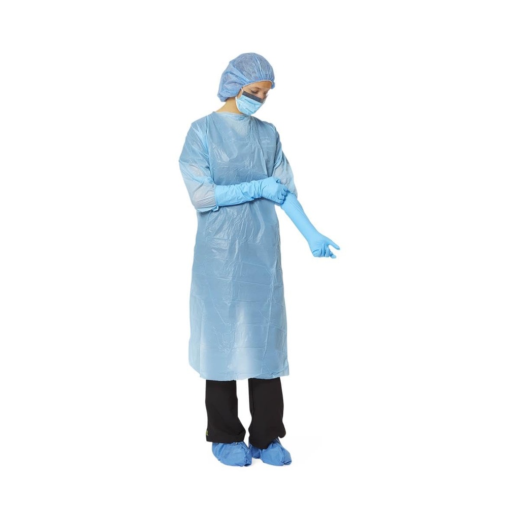 Medline Disposable PE Film Gowns, Open Back, Thumb Loop, Blue, XL, Case of 75 Each